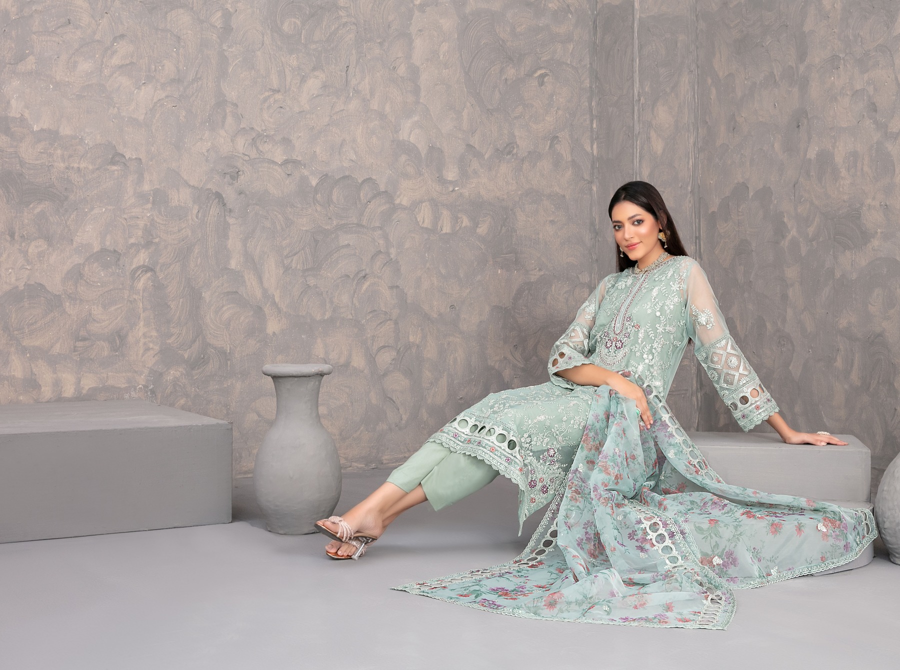 Fancy Heavy Embroidered Organza 3-Piece Suit