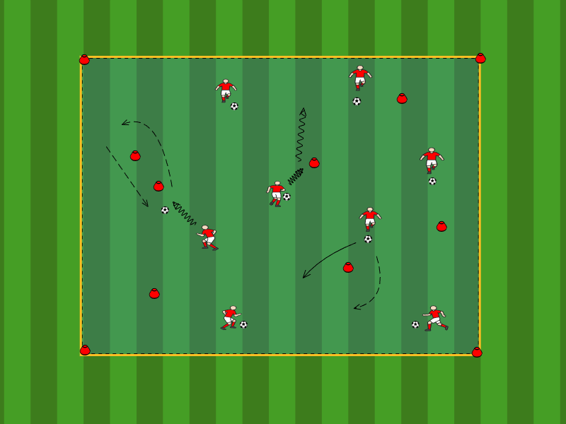 Freies Dribbling mit Hindernisse