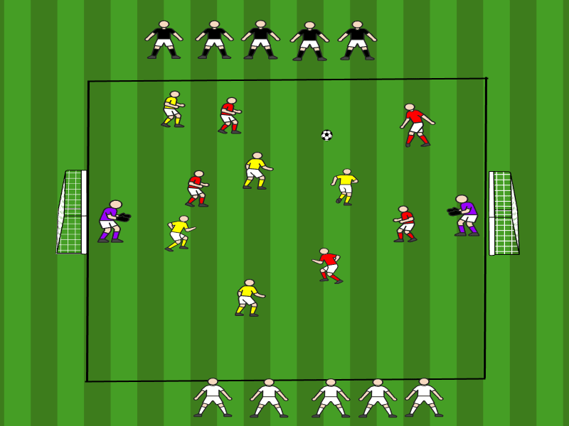 5vs5 mit dynamischer Rotation (4 Teams) / Pass, Laufen ohne Ball