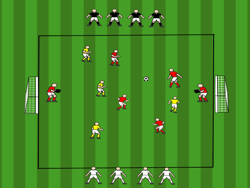4vs4 mit dynamischer Rotation (4 Teams) / Pass, Laufen ohne Ball
