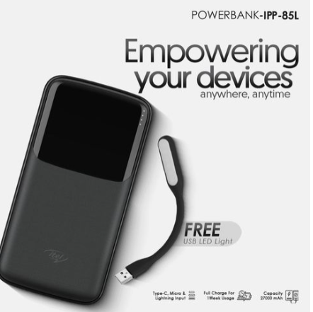 Itel 27000mAh Triple Input Fast Charging Power Bank USB Light - Main Image