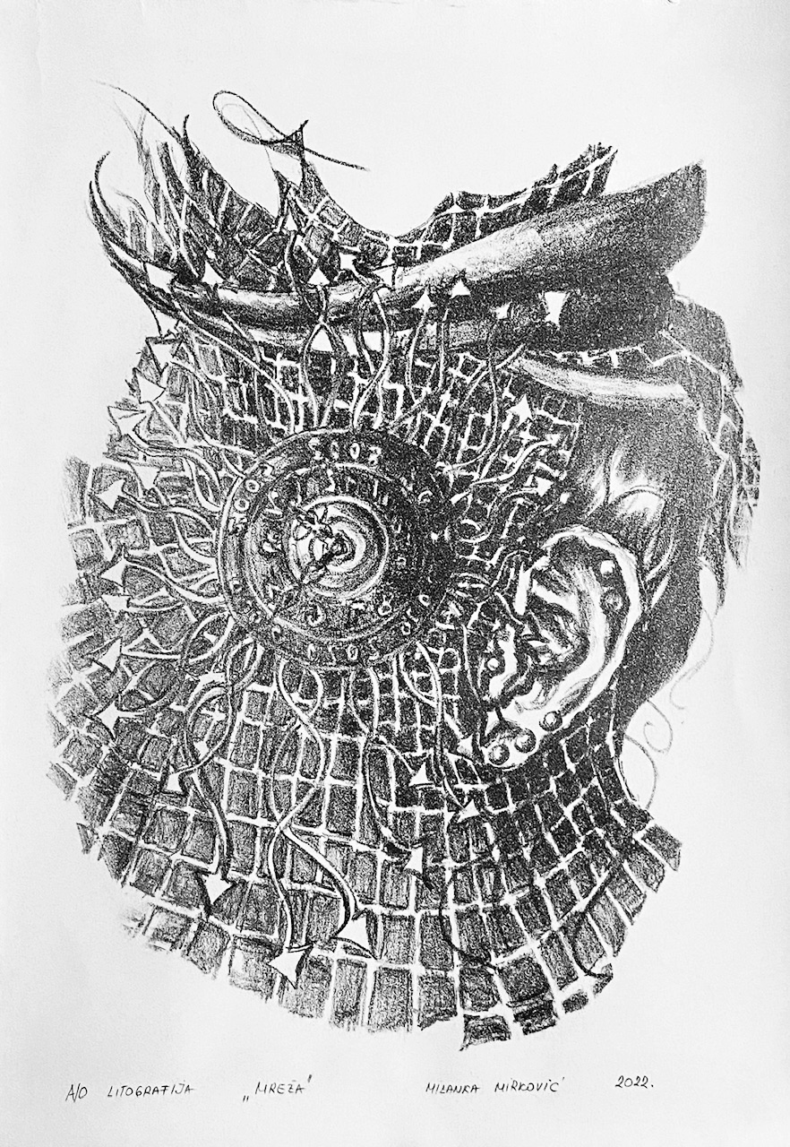 Name:“Mreža”, dimensions: 35cm x 50cm, technique: litography