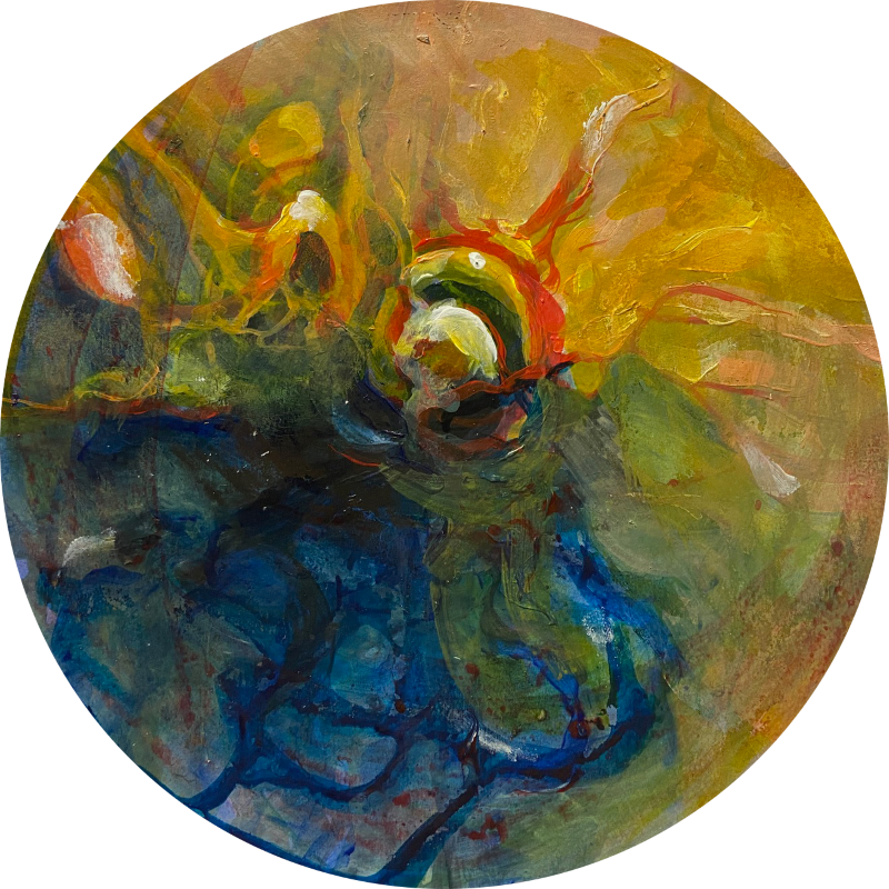 Name:“Oko”, dimensions: diameter 25cm, technique: acrylic on paper