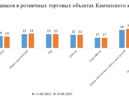 Мониторинг запасов товаров первой необходимости в розничных торговых объектах региона в период 11.08.2023 — 18.08.2023