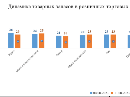 Мониторинг запасов товаров первой необходимости в розничных торговых объектах региона в период 04.08.2023 — 11.08.2023