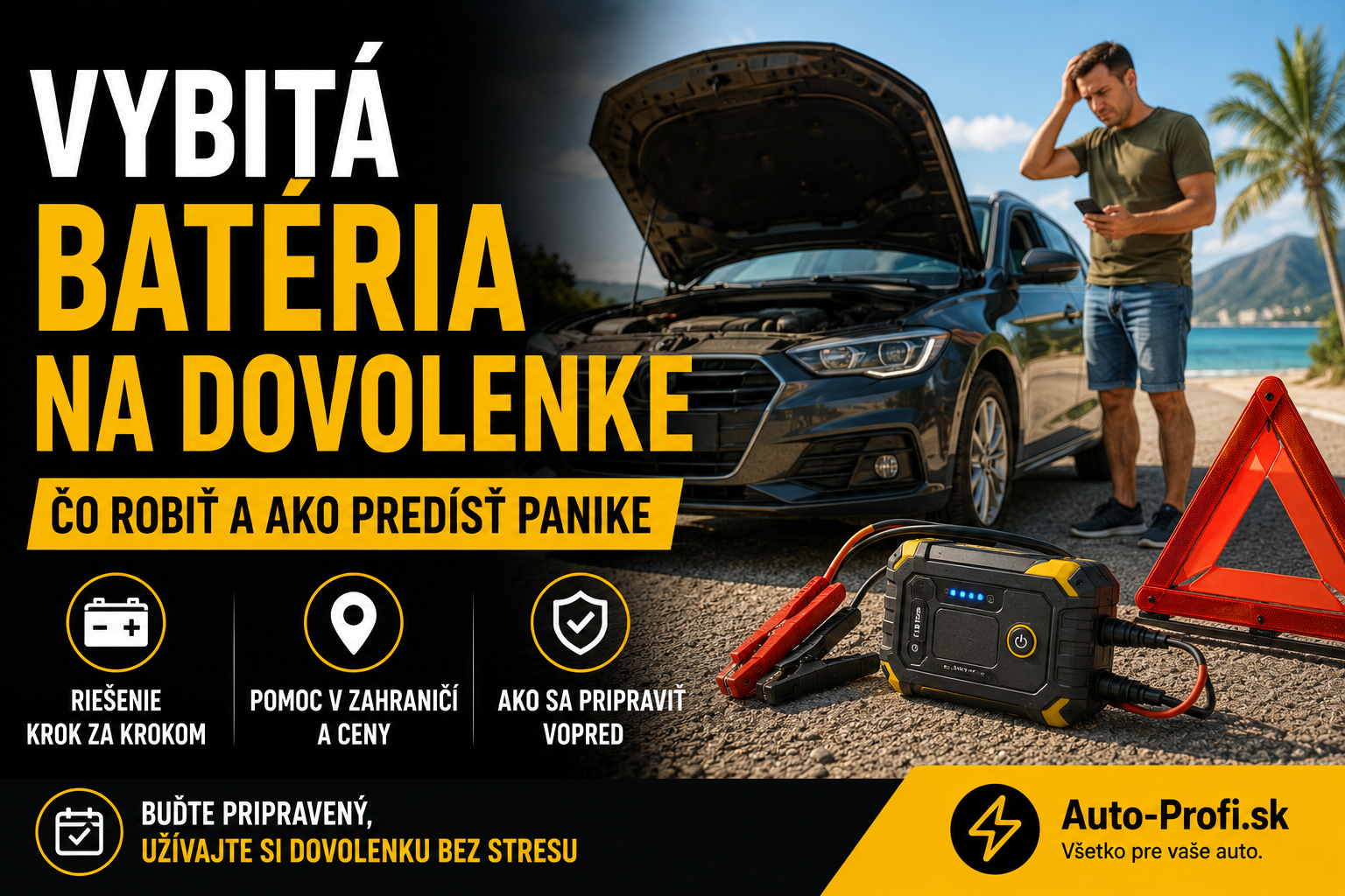 Vybitá batéria na dovolenke 2026: čo robiť a ako predísť panike