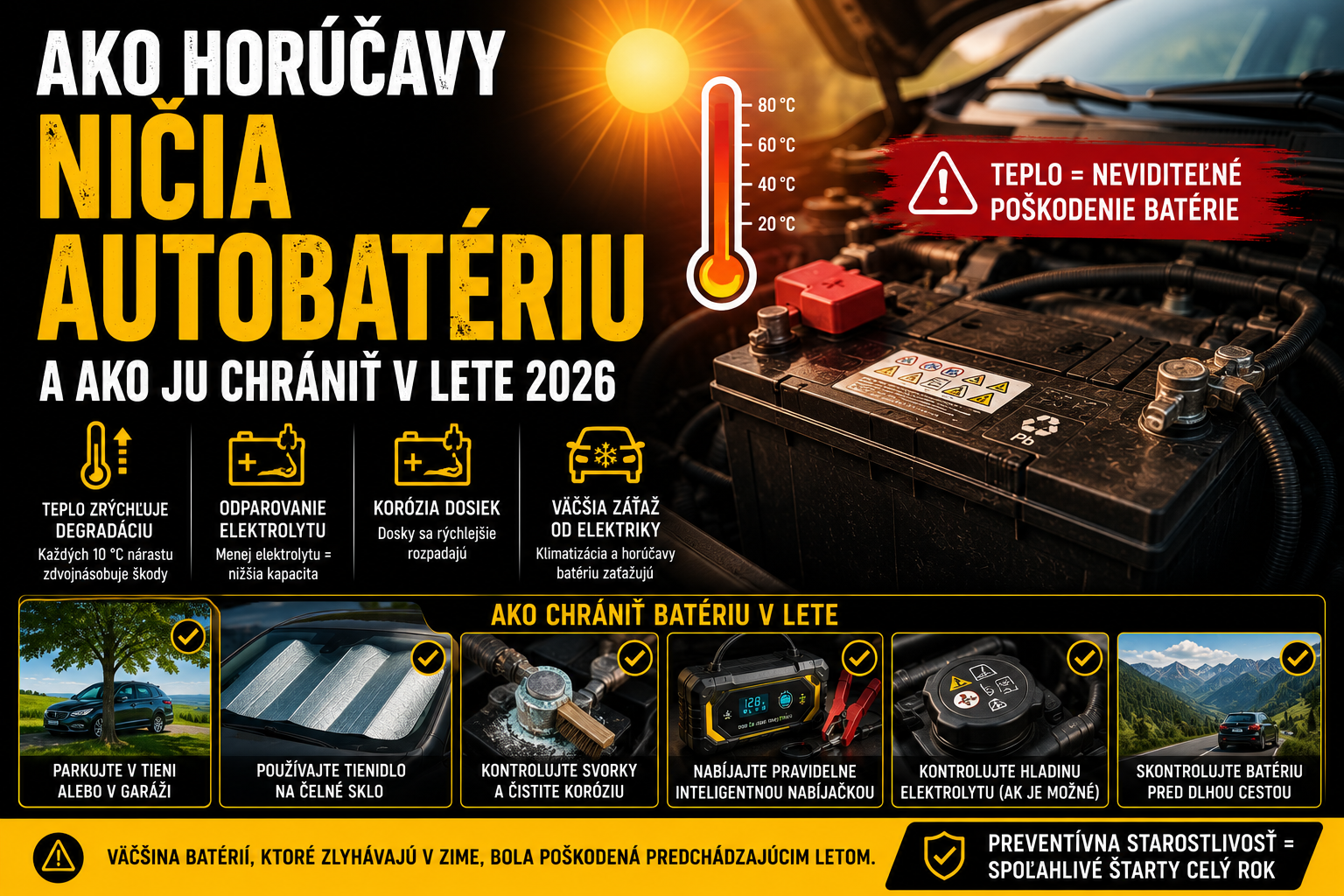 Ako horúčavy ničia autobatériu a ako ju chrániť v lete 2026