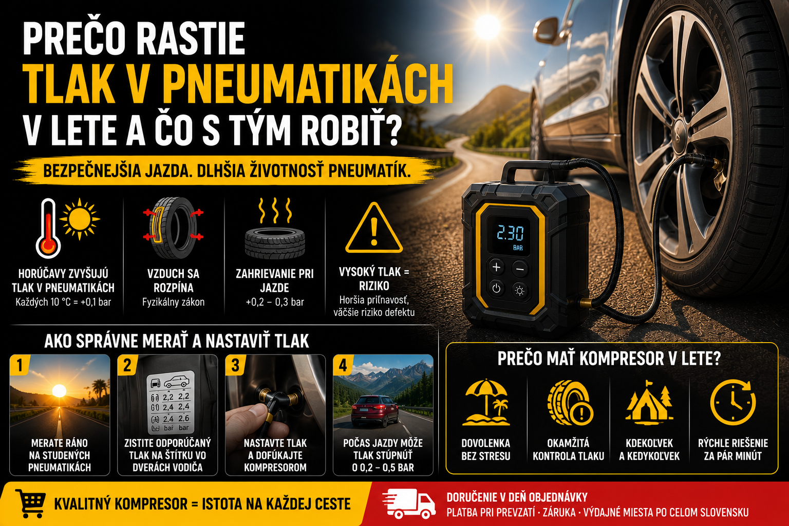Prečo rastie tlak v pneumatikách v lete a čo s tým robiť 2026