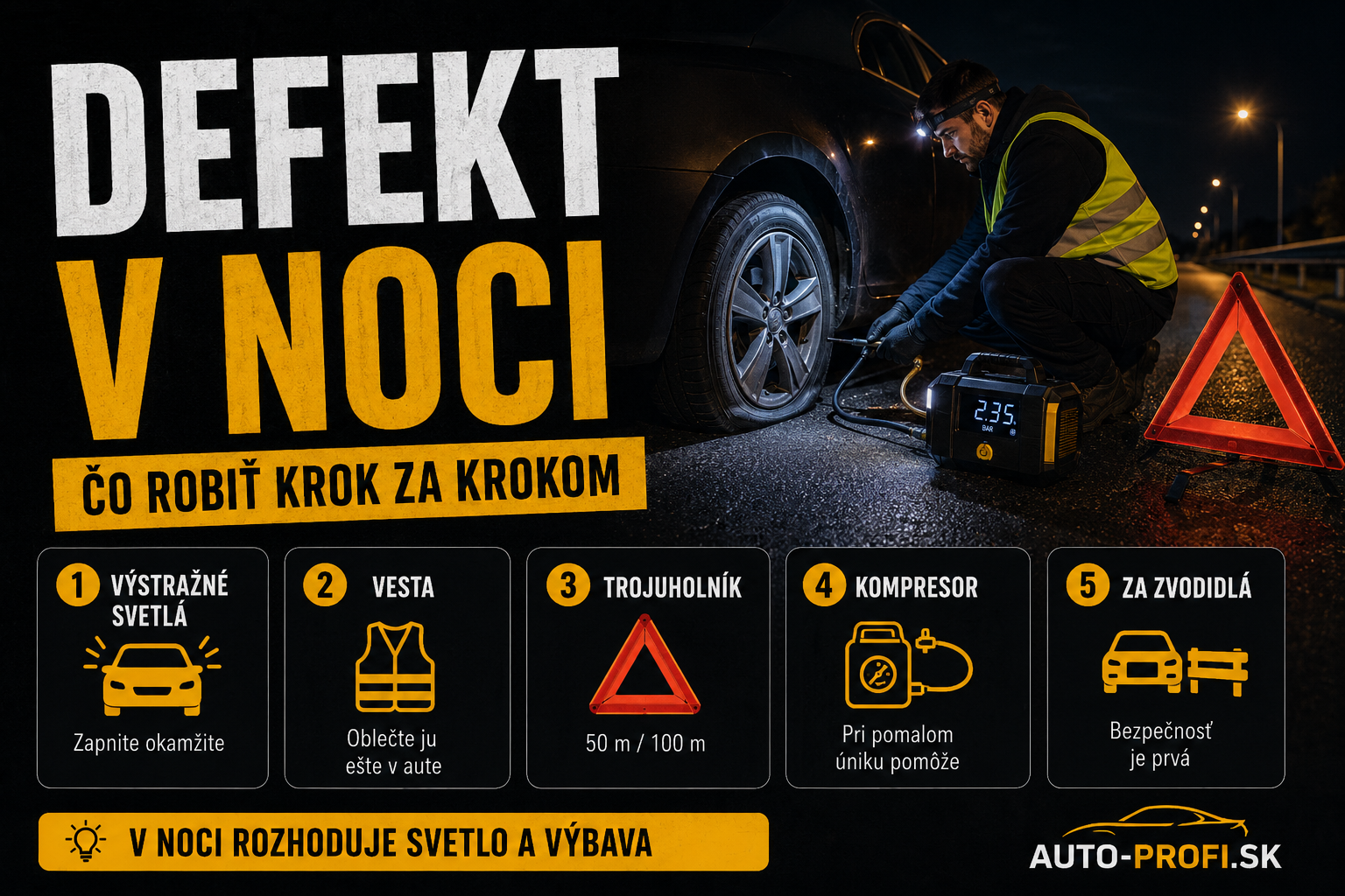 Čo robiť ak vám spustilo koleso v noci 2026: postup krok za krokom