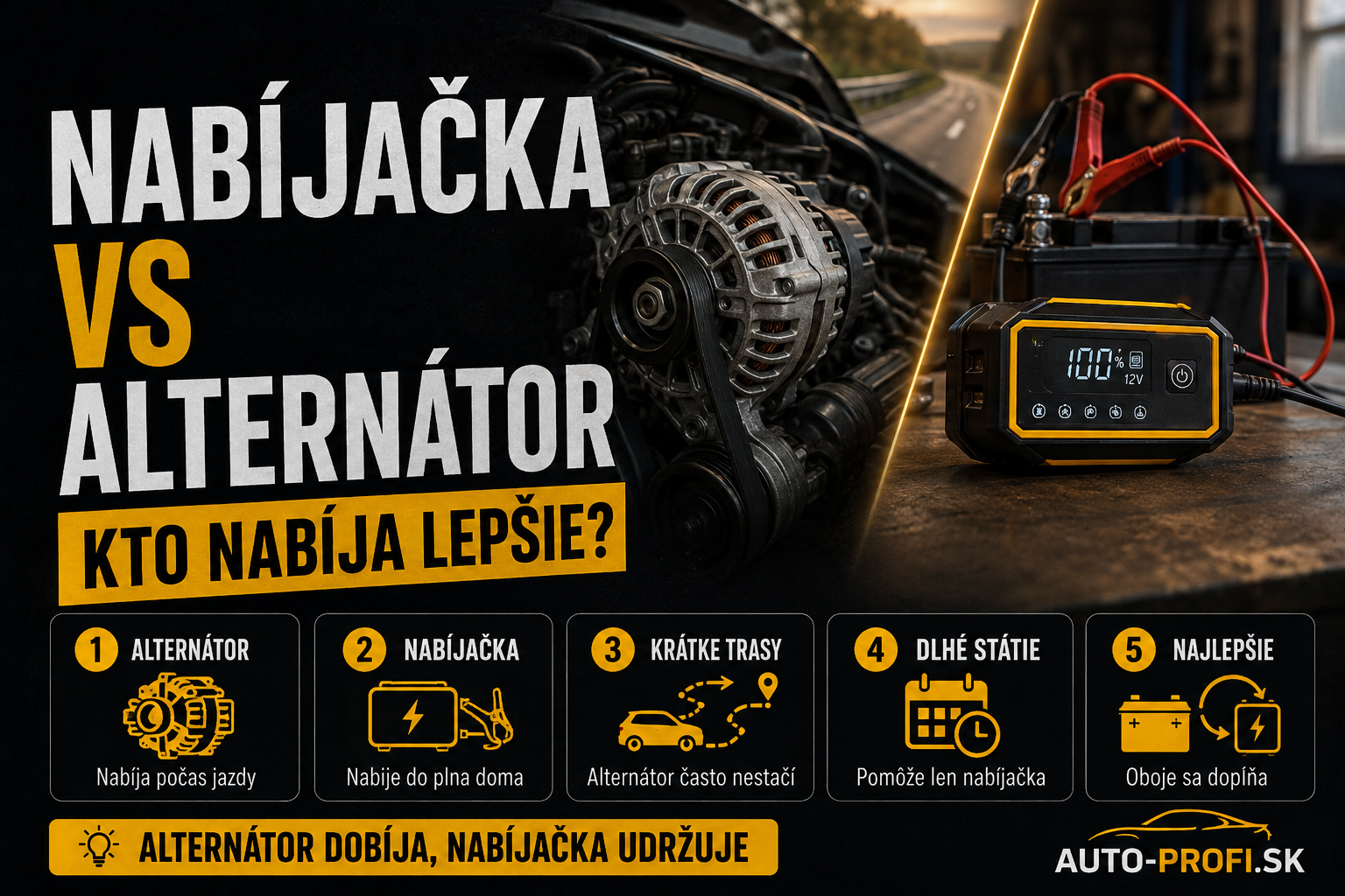Nabíjačka alebo alternátor — kto nabíja batériu lepšie 2026