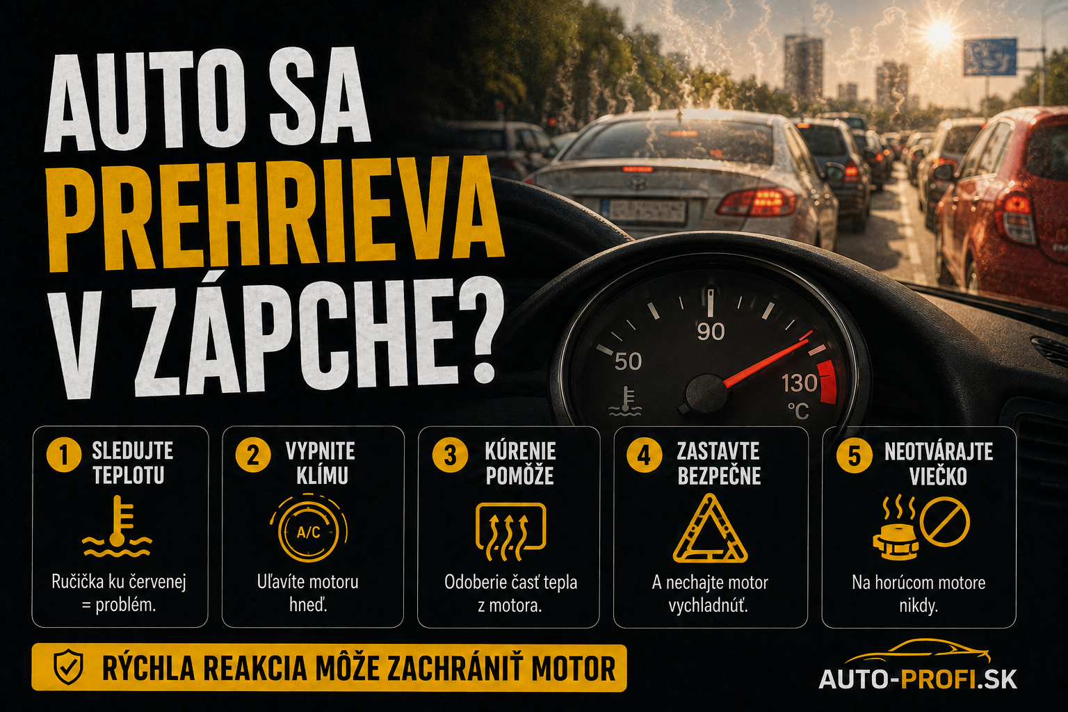 Čo robiť ak sa auto prehrieva v zápche v horúčave 2026