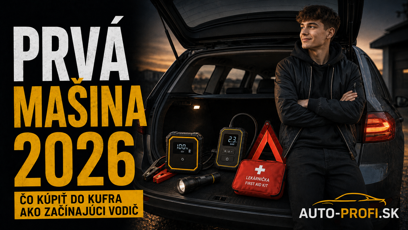 Prvá mašina 2026: čo kúpiť do kufra ako začínajúci vodič