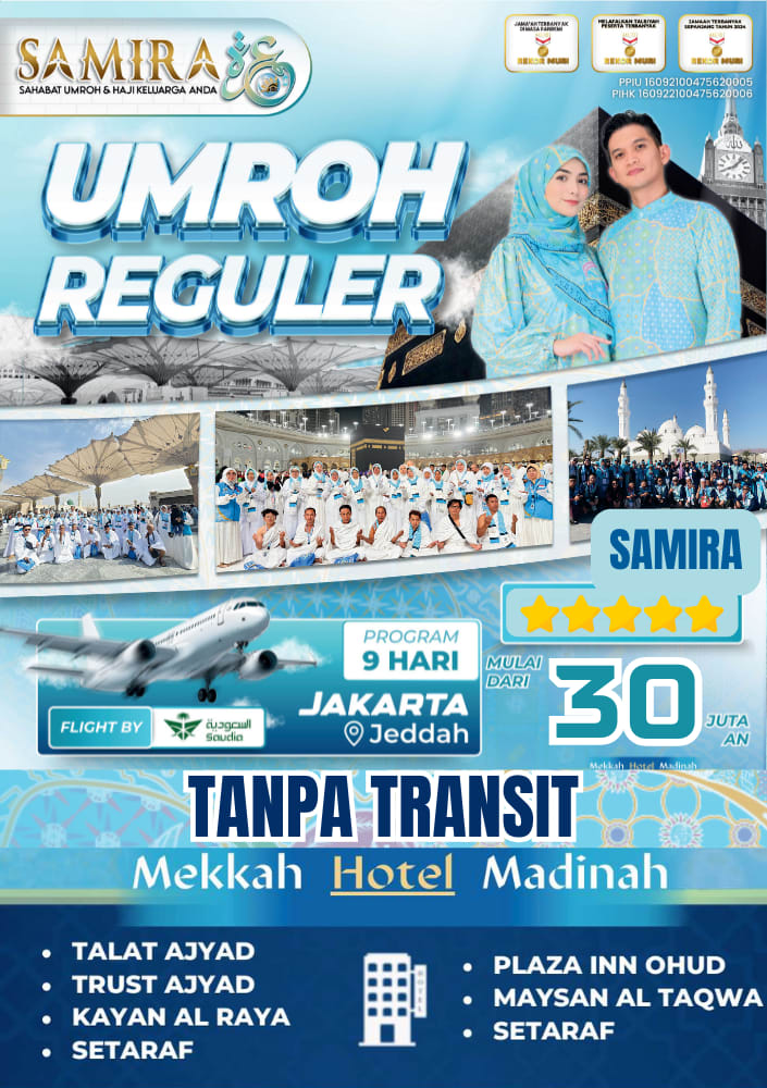 Brosur Promo Umroh Samira Travel 2025 dengan berbagai diskon dan paket menarik