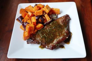 Steak with Beer Sauce and Sweet Potatoes