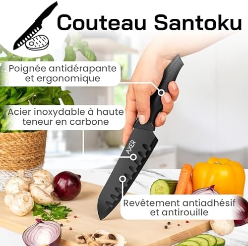 Vue 2 de Axer Couteau Santoku Japonais