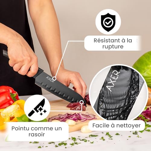 Vue 4 de Axer Couteau Santoku Japonais