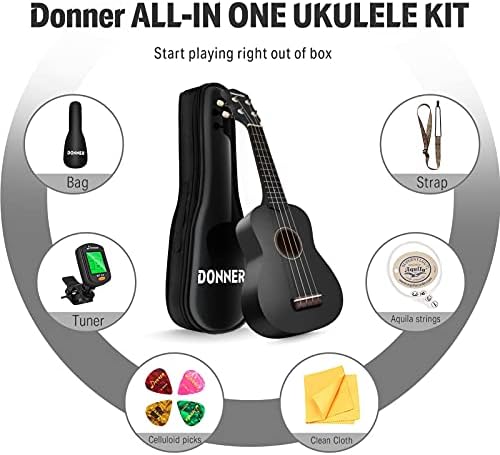 Vue 6 de Donner Ukulele Soprano Noir