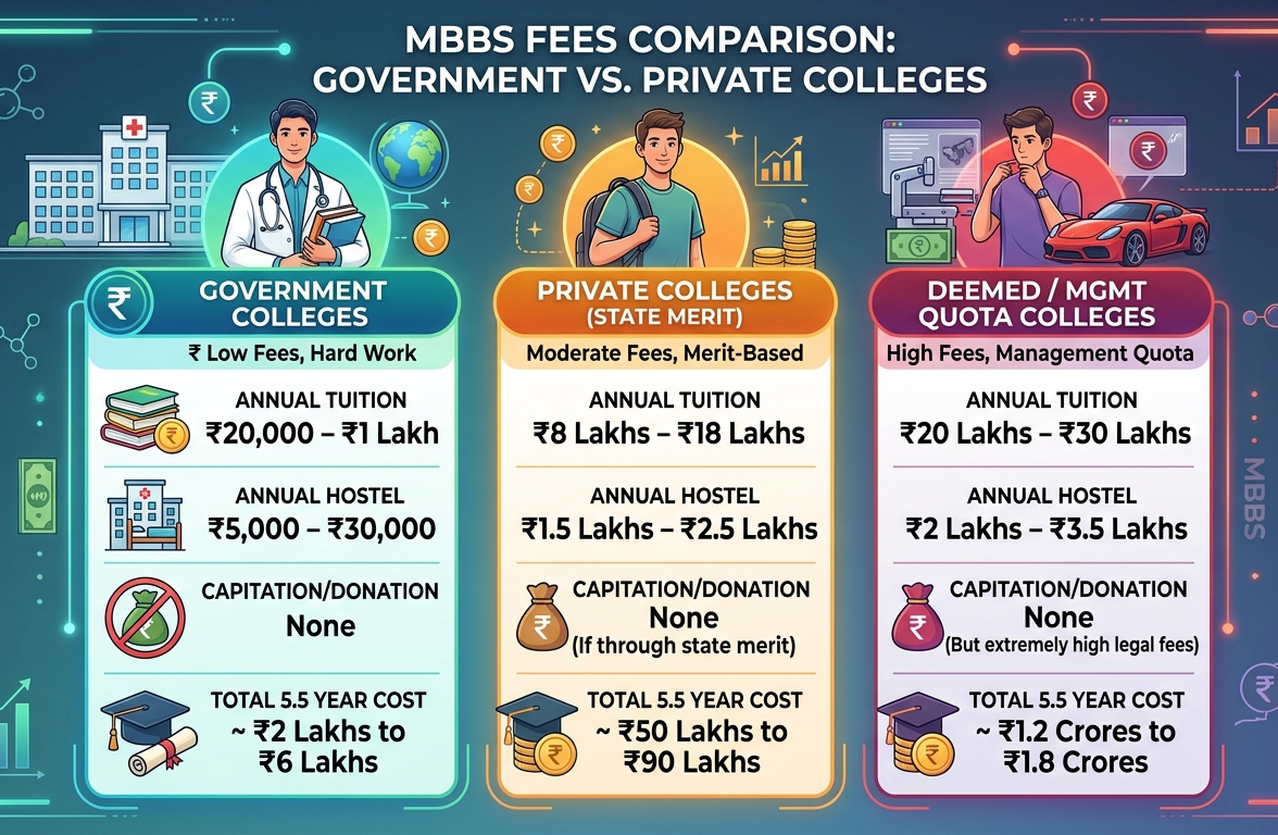 Private vs government MBBS fees comparison