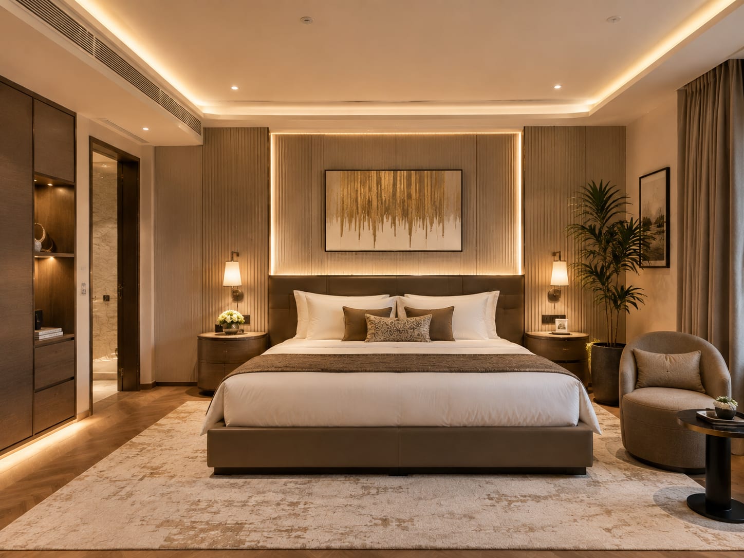 Control wall tone for long-term calm Neutral wall treatment in a modern bedroom