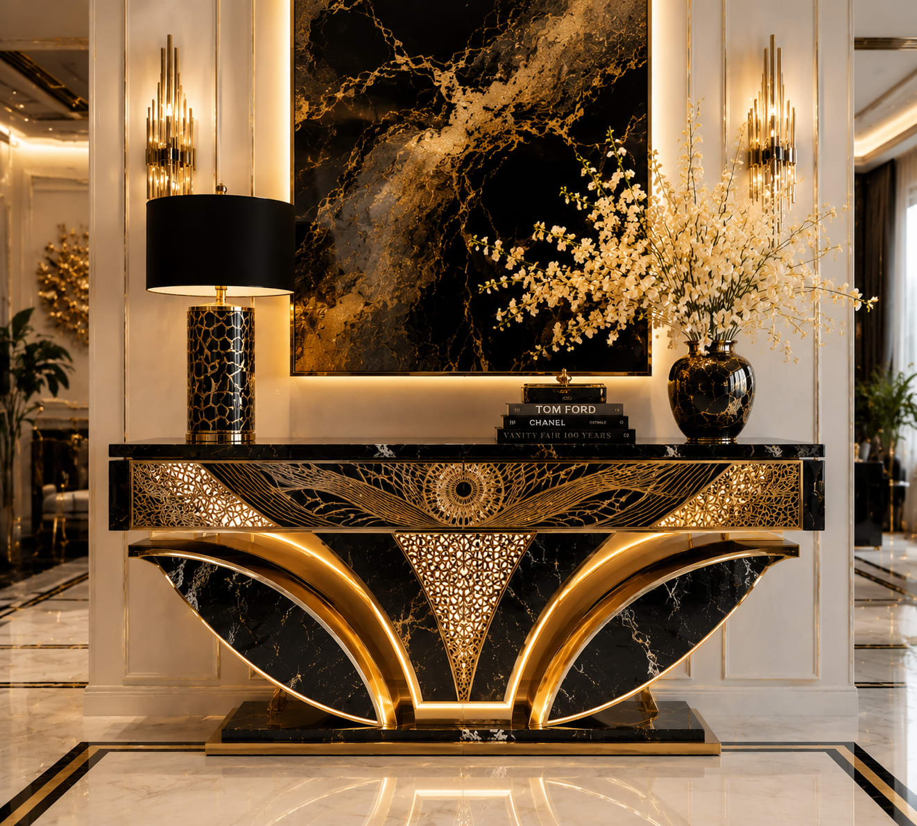 7 Gold and Black Marble Console Table Ideas for a Grand Entryway 7 Gold and Black Marble Console Table Ideas for a Grand Entryway