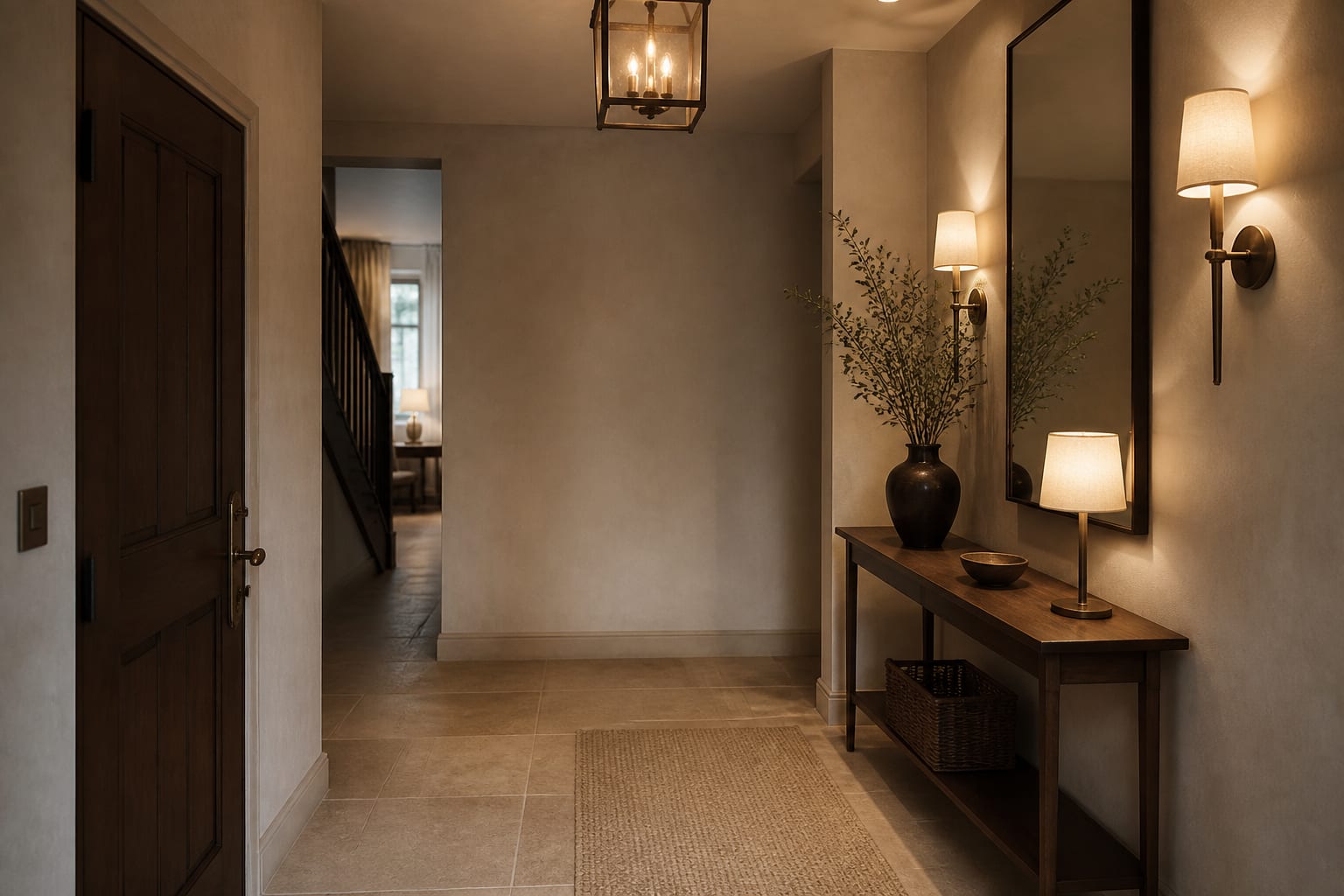 Poor lighting makes every surface feel busier Windowless entryway brightened by a large mirror, warm ceiling light, wall sconce and concealed console lighting