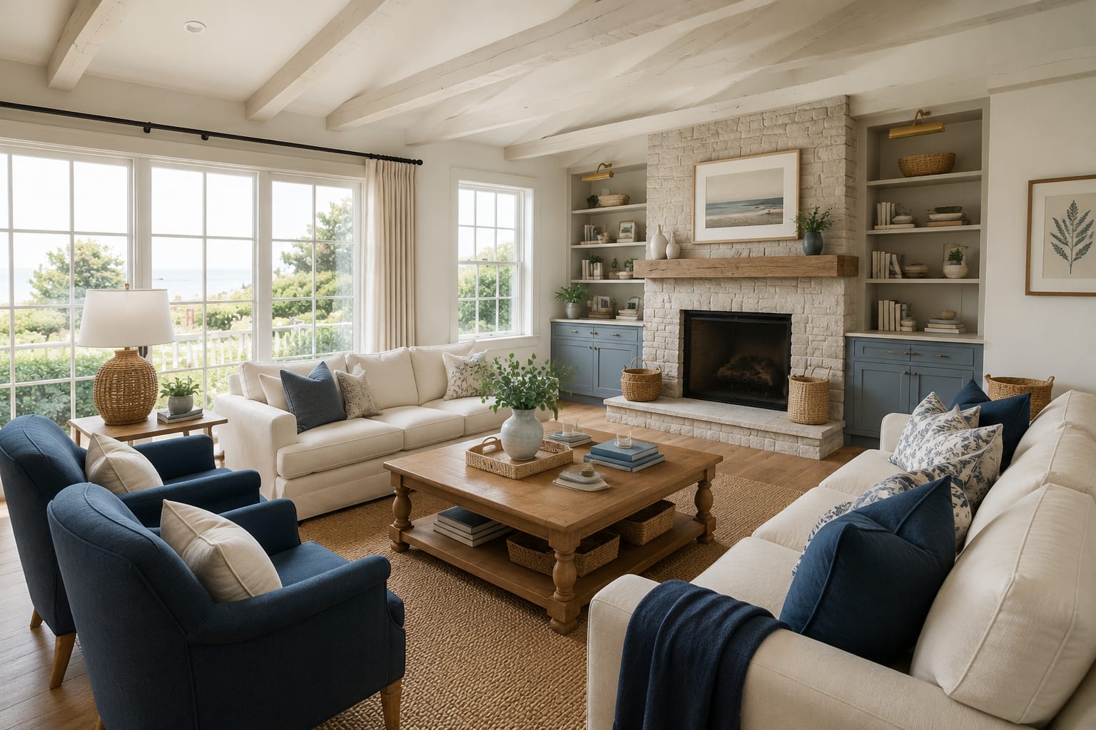 A Coastal House Without a Single Anchor: Blue, Oak and Jute Across 6 Rooms A Coastal House Without a Single Anchor: Blue, Oak and Jute Across 6 Rooms