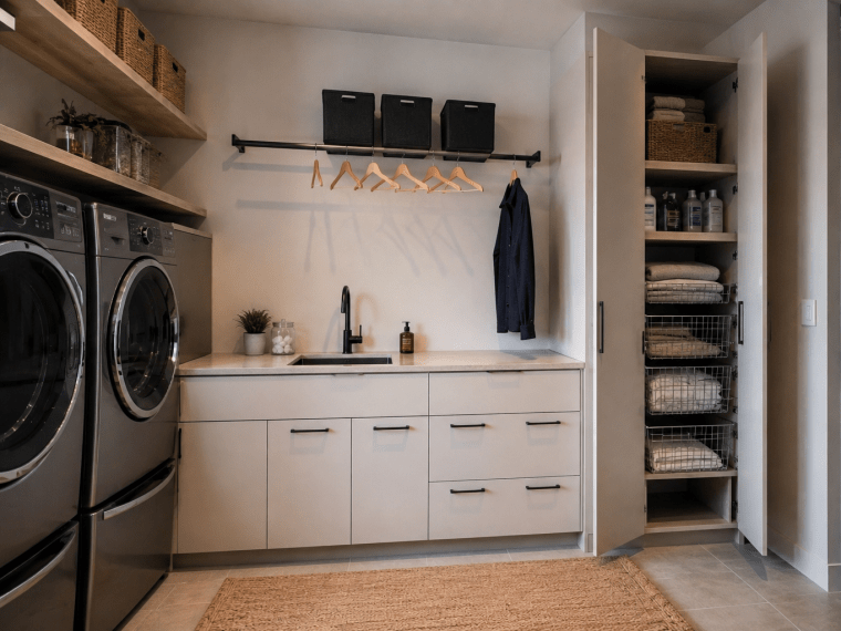 Laundry Room Storage and Drying Rail
