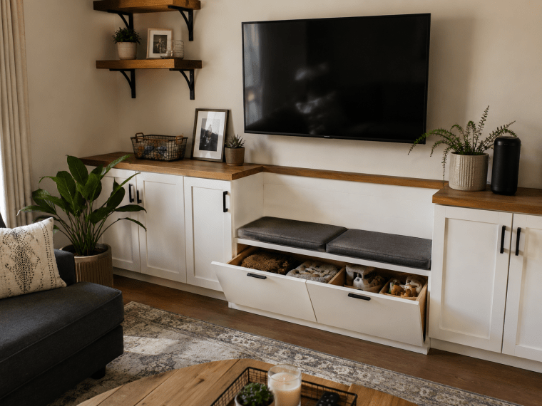 Hidden TV Bench Storage