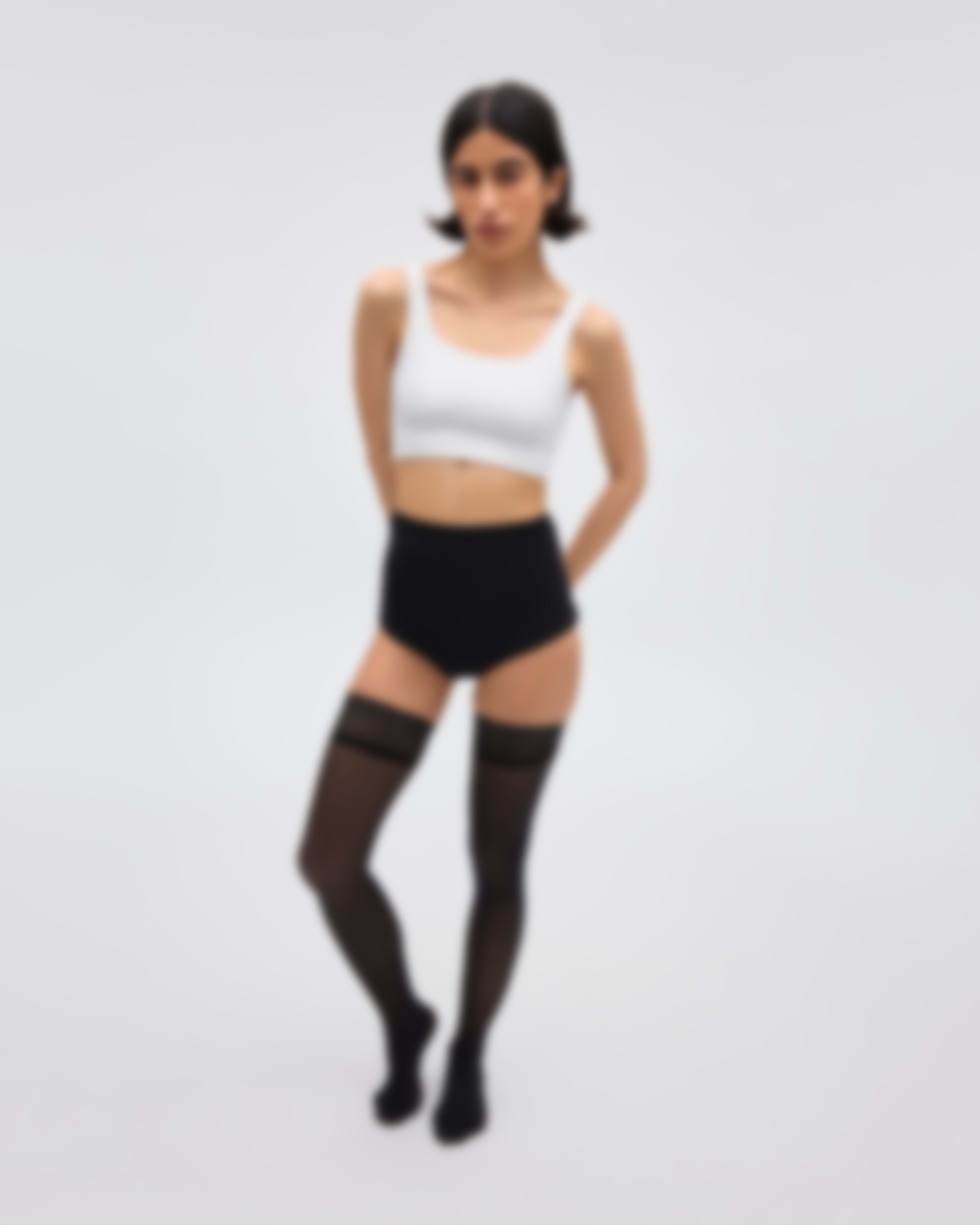 null, Backseam Super Sheer Rip-Resist Thigh Highs, backseam-super-sheer-rip-resist-thigh-highs, sheertex, product image, unbreakable tights, model