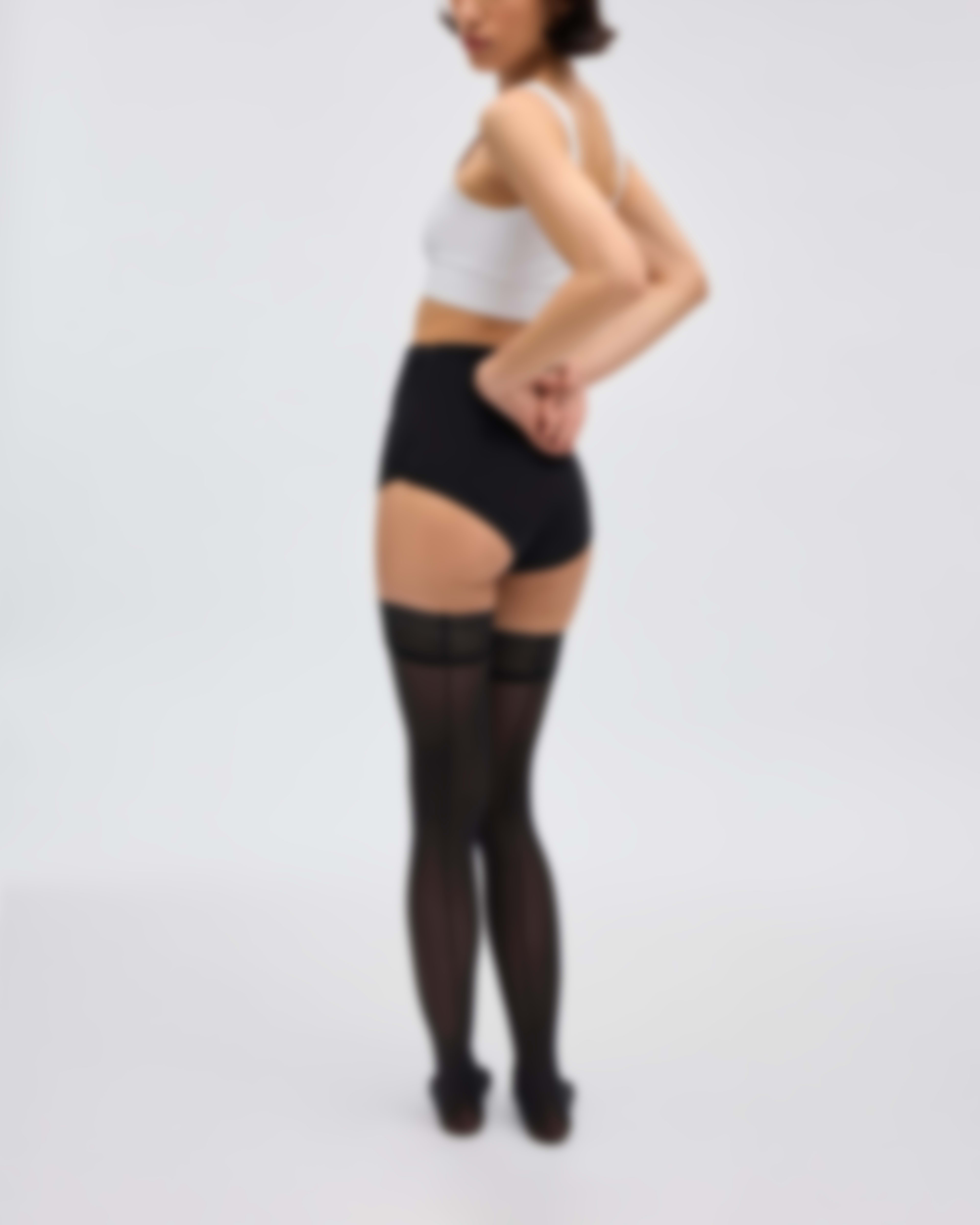 null, Backseam Super Sheer Rip-Resist Thigh Highs, backseam-super-sheer-rip-resist-thigh-highs, sheertex, product image, unbreakable tights, model