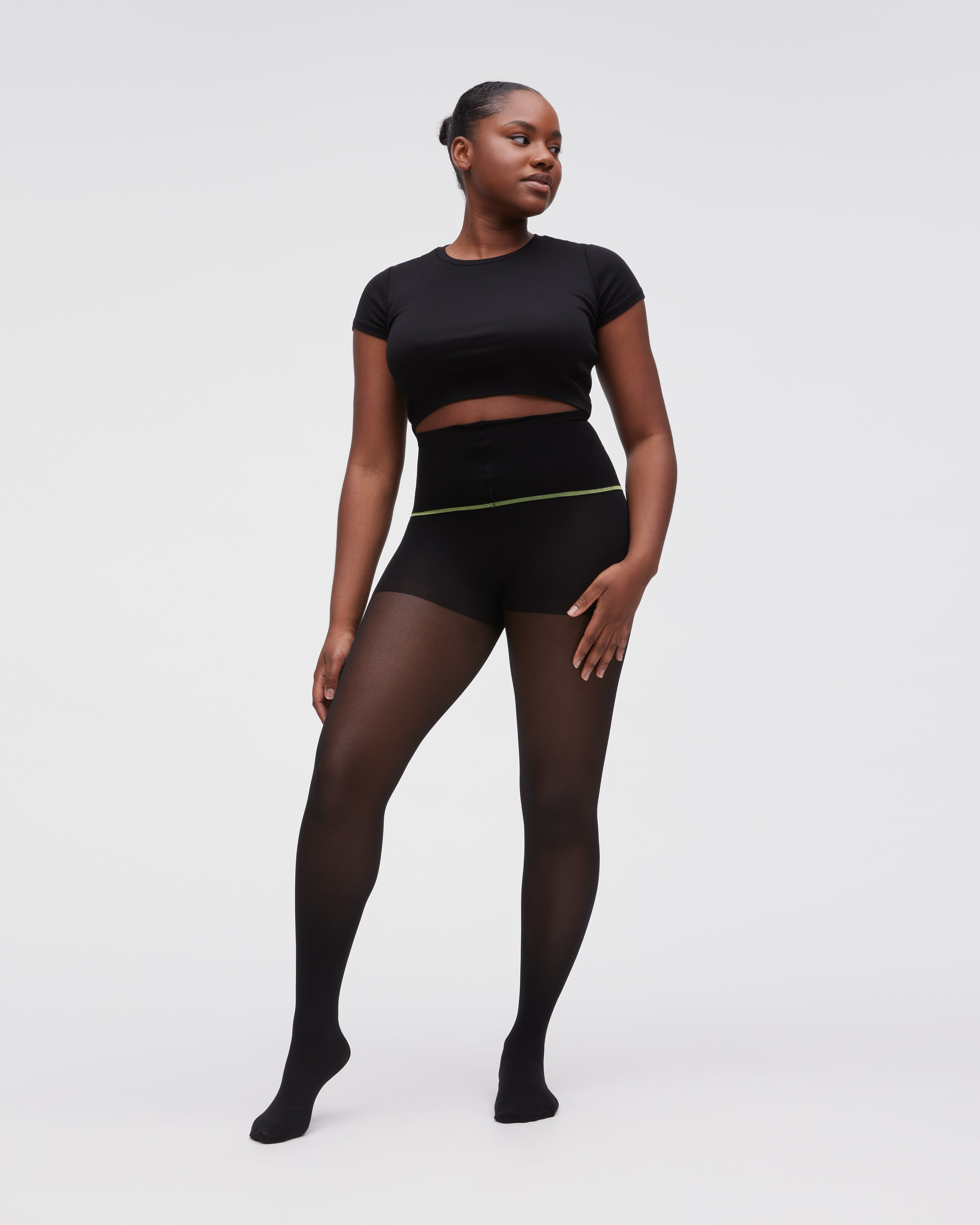 Black Control Top Sheer Rip-Resist Tights