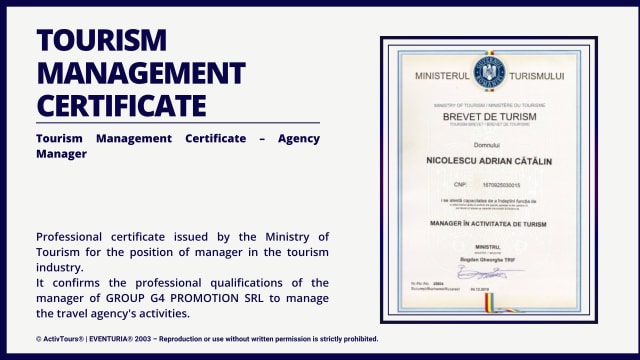 Tourism manager certificate