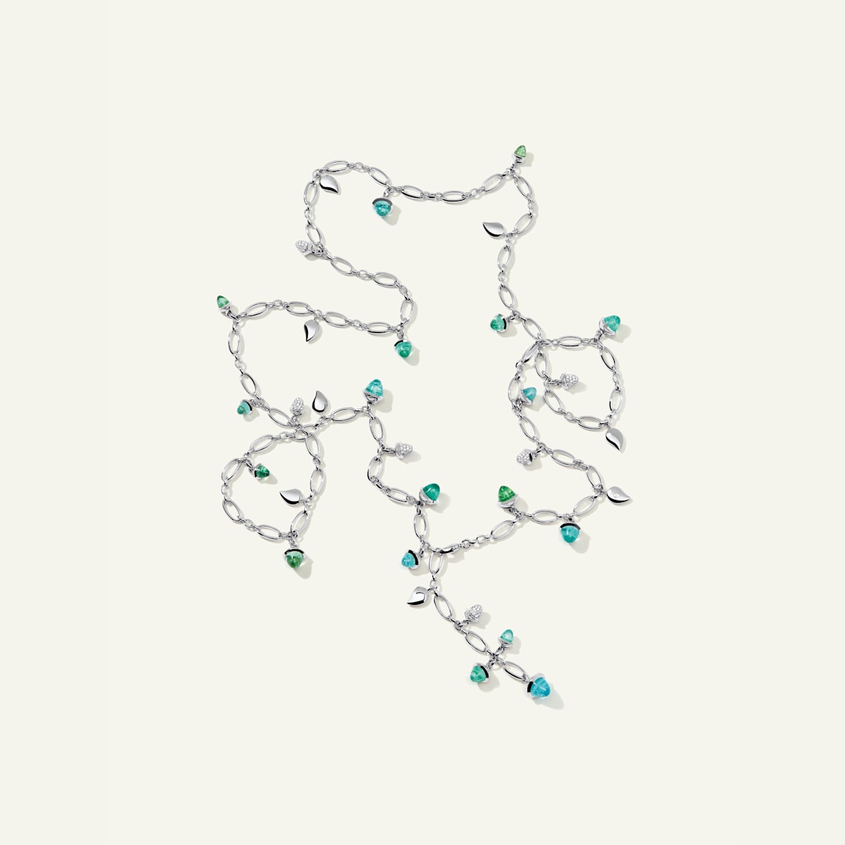 Tamara Comolli Mikado Halskette, 100 cm mit Paraiba Turmalinen und Diamant Pavé, Referenz N-M-100-Par30-p-wg