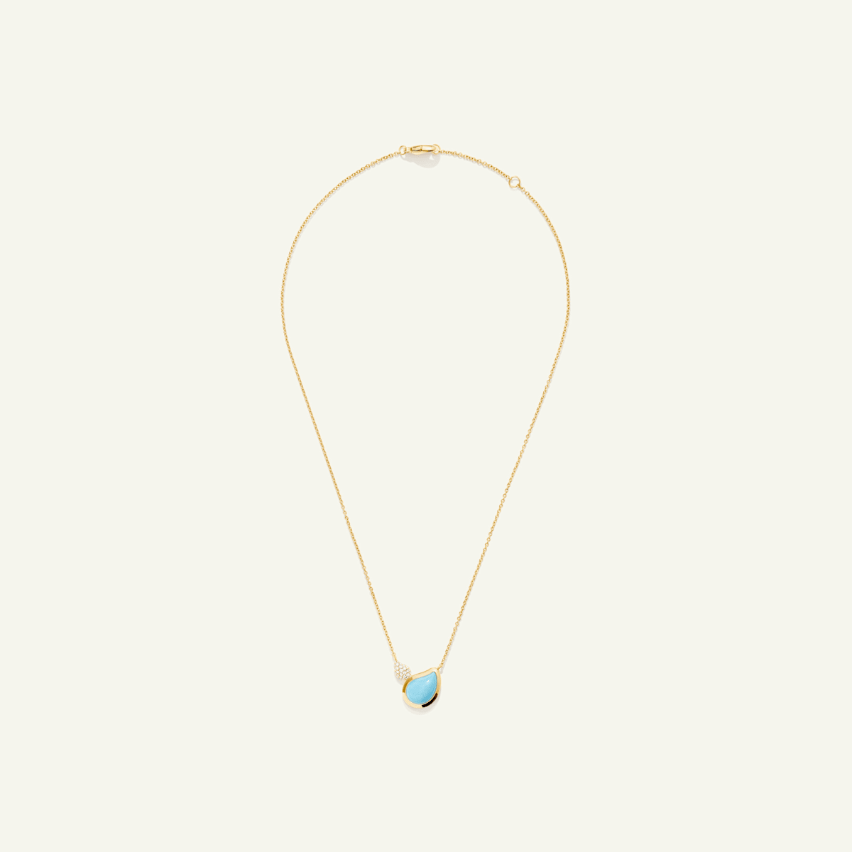 Tamara Comolli Signature 2 Drops Halskette Türkis und Diamant Pavé, Referenz N-Sig-2Dr-Tur-p-yg