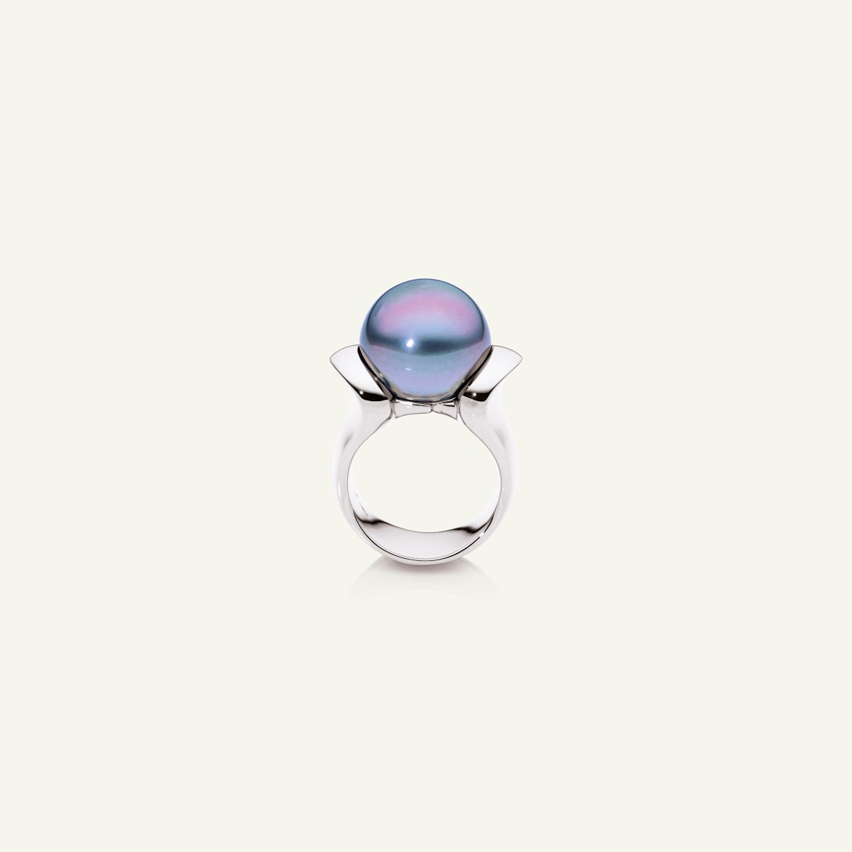 Tamara Comolli Tahitian Pearl Medium Ring aus 18K Weissgold, Referenz R-Tah-15.48bTah-wg