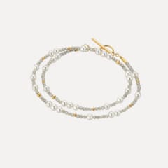 Gellner Armband, Gold 750 gelb, Labradorit multy grau, 29 Ming-Zp (Süsswasser) weiss rund 3,5-4mm, poliert, Referenz 2-81699-03
