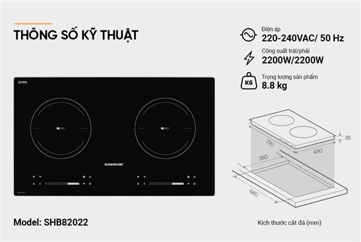 Bếp đôi điện từ Sunhouse SHB82022 2200W