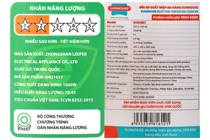Nồi áp suất điện Sunhouse SHD1657 6 lít