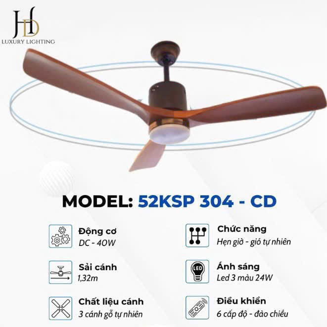 Quạt trần đèn - 52KSP 304-CD