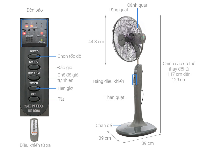 Quạt đứng Senko 7 cánh DR1608 65W