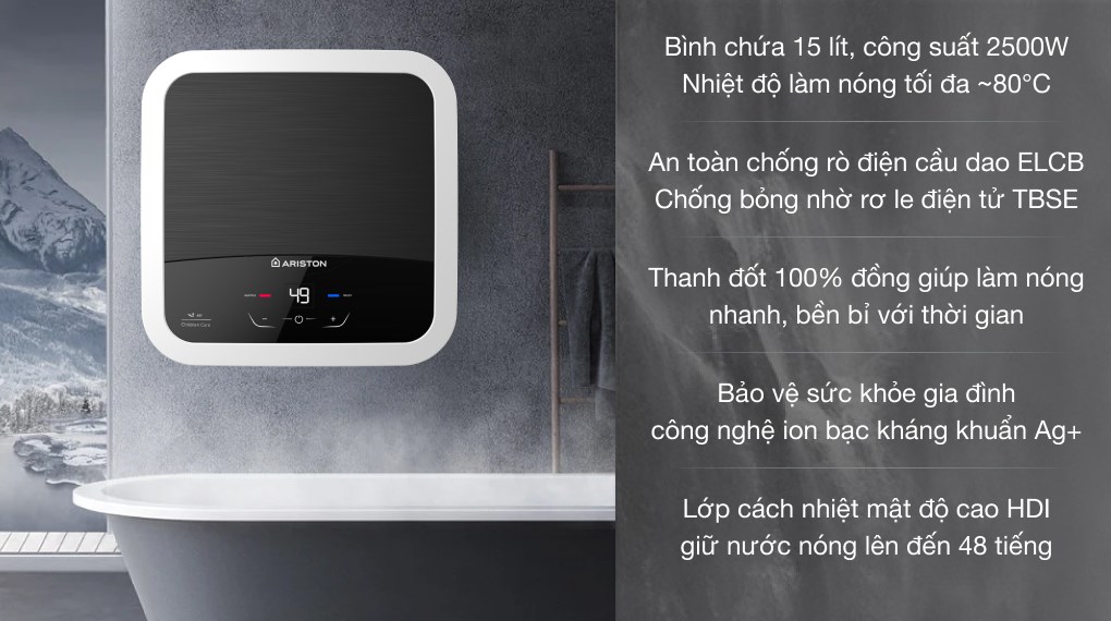 Máy nước nóng gián tiếp Ariston 15 lít AN2 15 LUX-D AG+