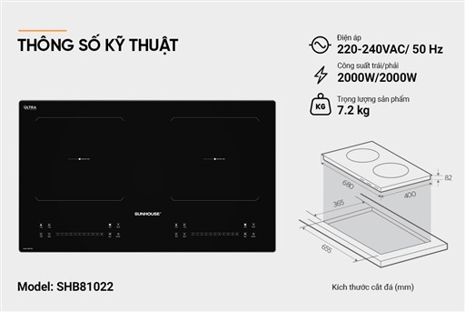 Bếp đôi điện từ Sunhouse SHB81022 2000W