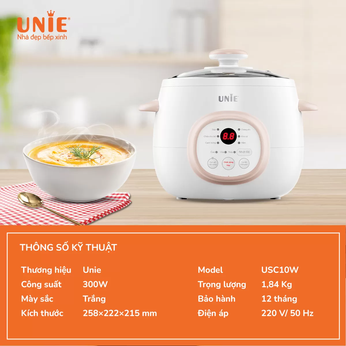 Nồi nấu chậm Unie USC10W dung tích 1L, lòng nồi gốm ceramic