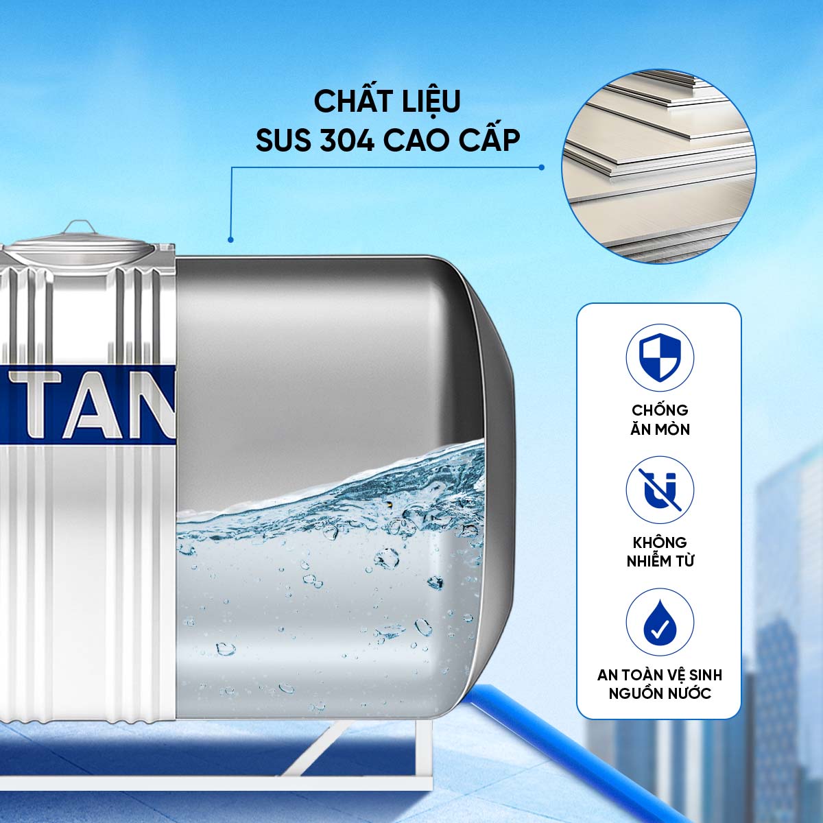 Bồn inox Tân Á – 1500L (Ø1140)