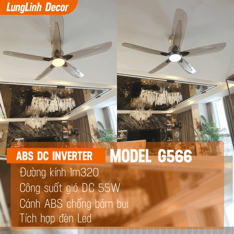 Quạt trần đèn Hiện đại – 5 Cánh – Cánh ABS – DC Inverter – Mã G566