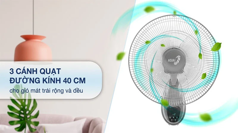  Quạt Treo Tường Asia VY377092 (Remote) - Xám