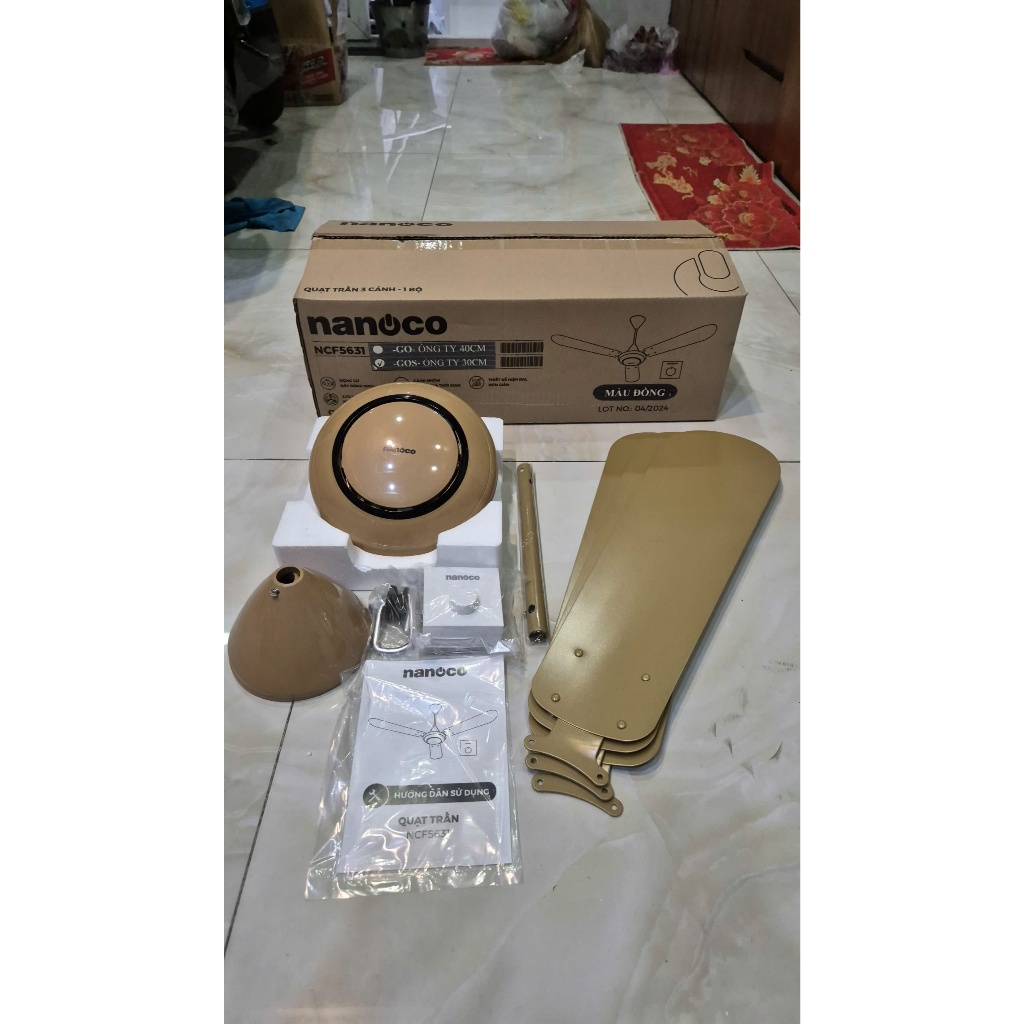 Quạt trần Nanoco NCF5631-GOS 3 Cánh, Ti dài 30cm, Màu Vàng