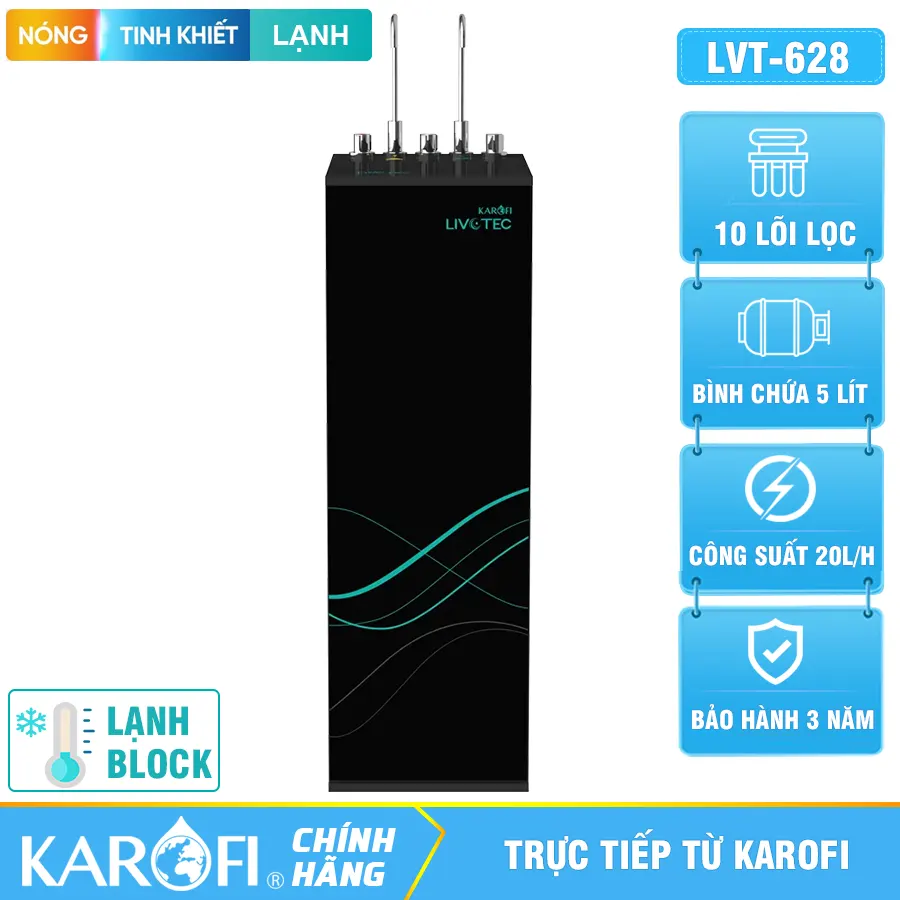 Máy lọc nước KAROFI RO nóng lạnh nguội Livotec 10 cấp - LVT - 628