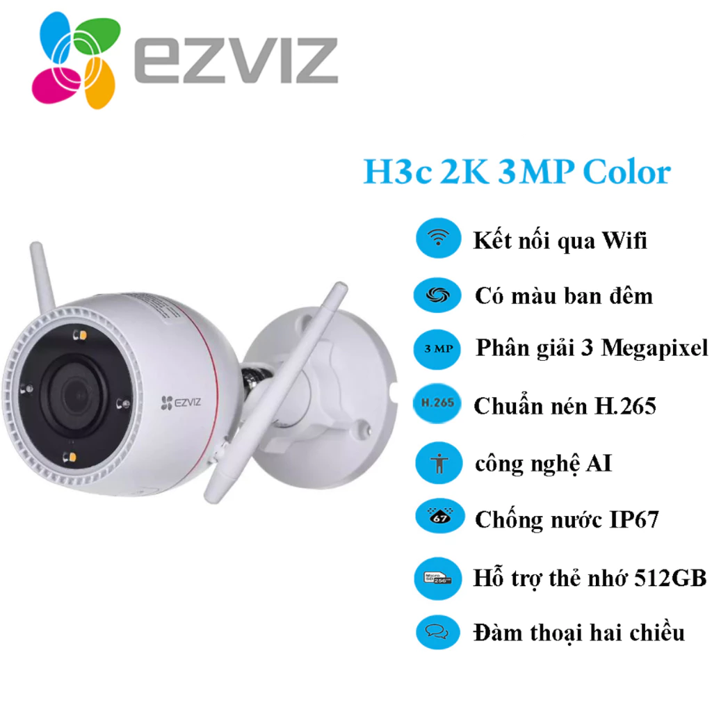 Camera Wifi EZVIZ H3C 3MP 2K, ban đêm có màu, chống nước