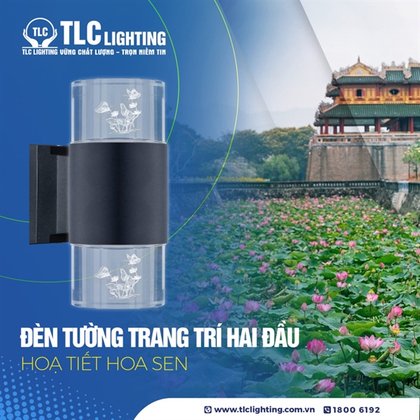 Đèn trang trí 2 đầu họa tiết hoa sen 14w thân đen AS xanh dương
